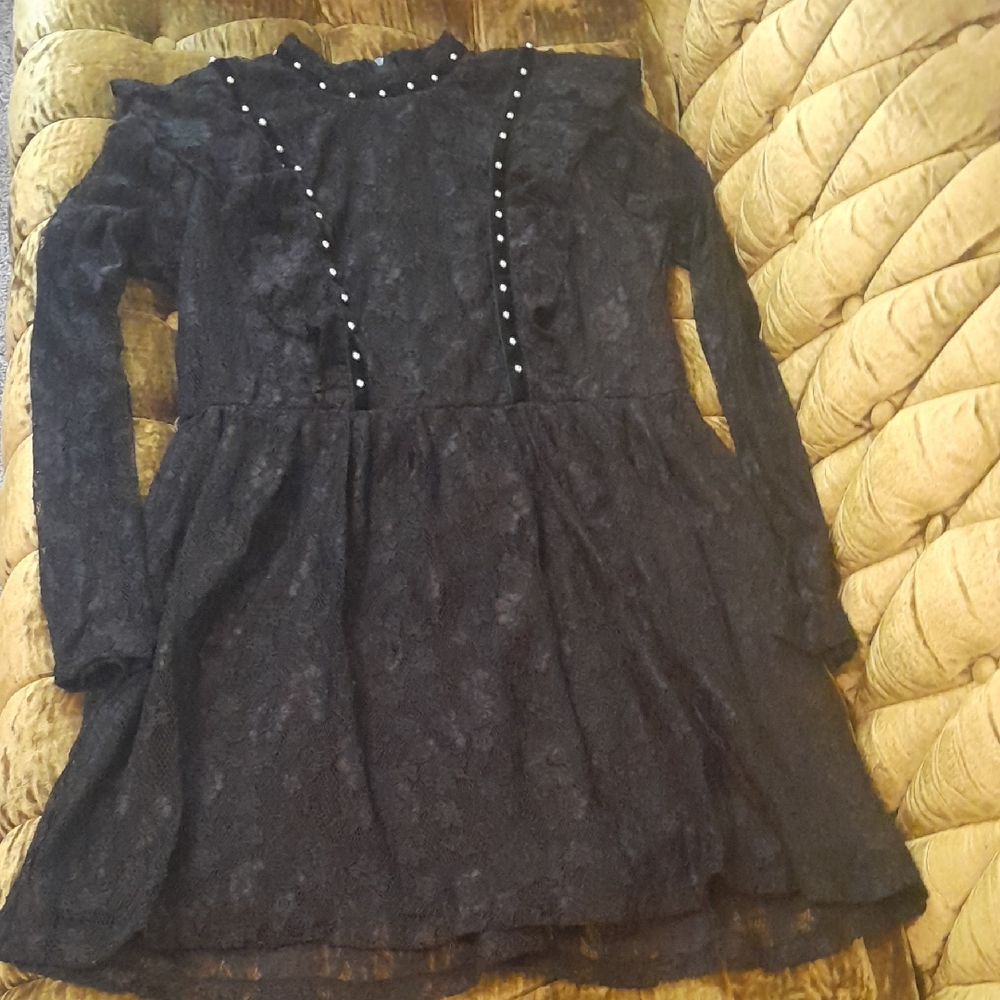 City Triangles Black Lace Dress with Silver Pearl Accent